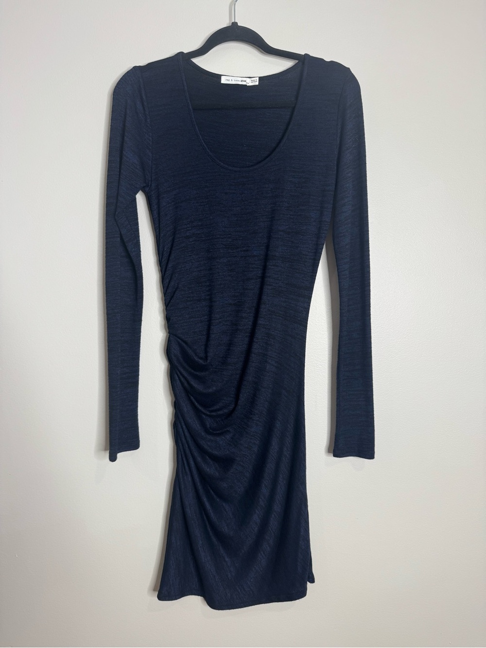 Rag & Bone Jean Long Sleeve Ruched Midi Dress Navy Black Stretch Knit Medium